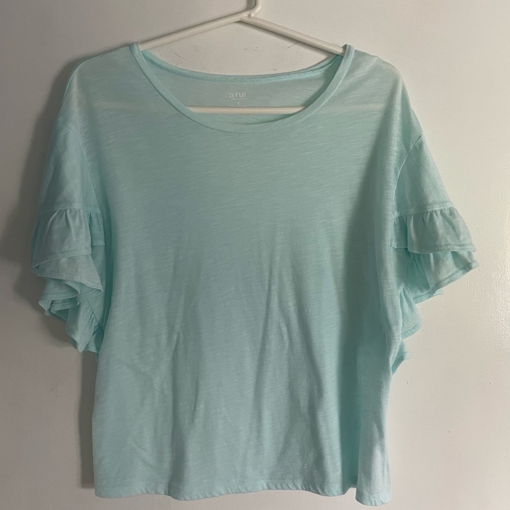 a.n.a Light Blue Flutter Sleeve T-Shirt in small 19” Pitt to Pitt